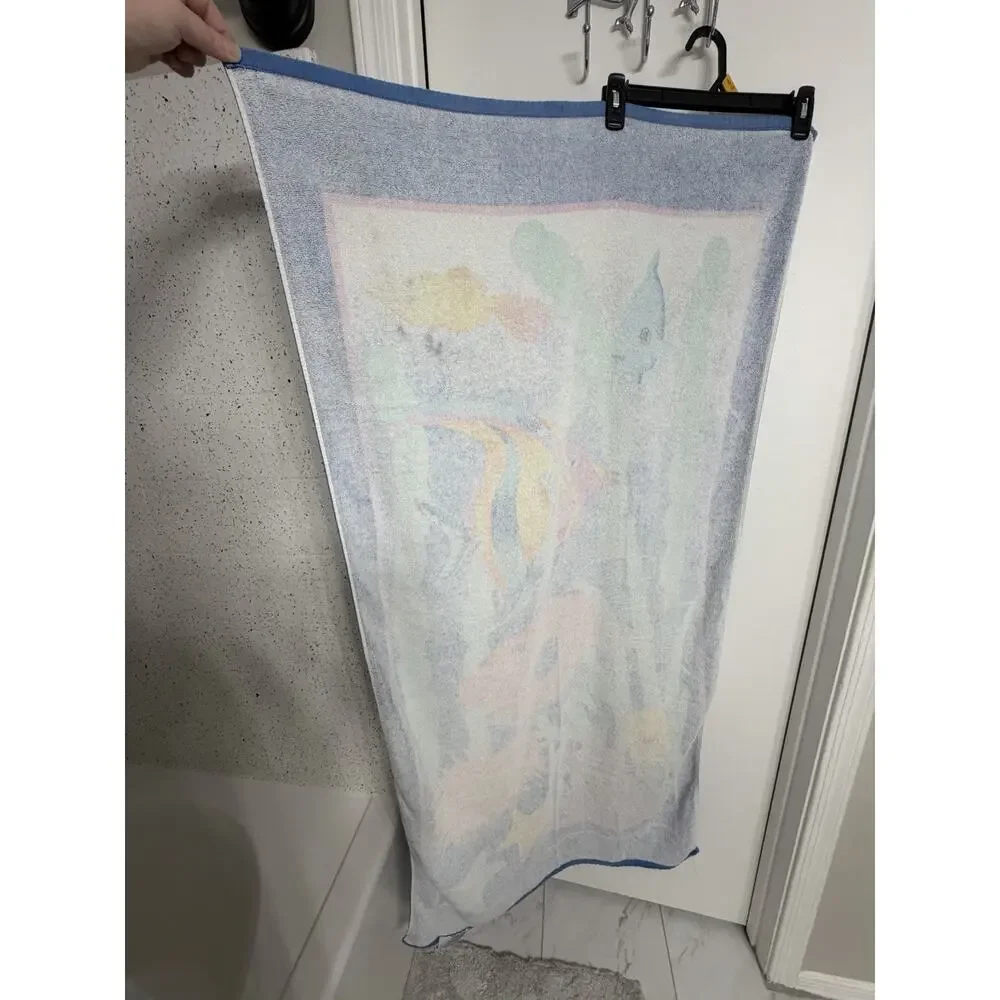 Vintage Seaside Oversized Beach Towel Ocean Tropical Fish Scene 30